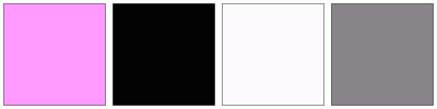 ColorCombo6450 with Hex Colors #FF99FF #030303 #FCFAFC #89848A