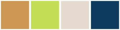 ColorCombo6477 with Hex Colors #CC9752 #C2DE54 #E5DBCF #0F3B5F