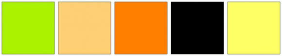 Ff800 Color ColorCombo6574 with Hex Colors #AAF200 #FFCF75 #FF8000 #000000 #FFFF66