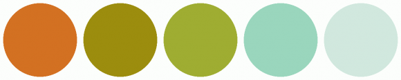 ColorCombo793 with Hex Colors #D37122 #9C8D0E #9FAD32 #9AD6BD #D1E8DE