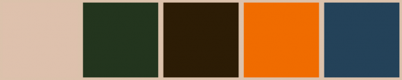 ColorCombo7029 with Hex Colors #DEC1AD #23351E #2C1C05 #F06C00 #244259