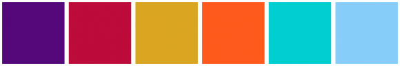 ColorCombo7461 with Hex Colors #54087A #BD0C3B #DAA520 #FE5A1D #00CED1 ...