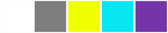 ColorCombo7475 with Hex Colors #FFFFFF #7E7E7E #F0FF00 #06E7F2 #7435A9