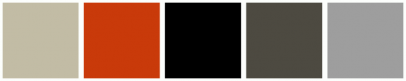 ColorCombo6667 with Hex Colors #C2BCA5 #C93A0A #000000 #4D4A41 #9E9E9E