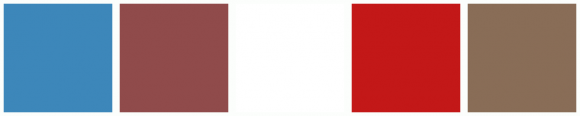 ColorCombo9386 with Hex Colors #3D87BA #904B4B #FFFFFF #C31818 #896D57