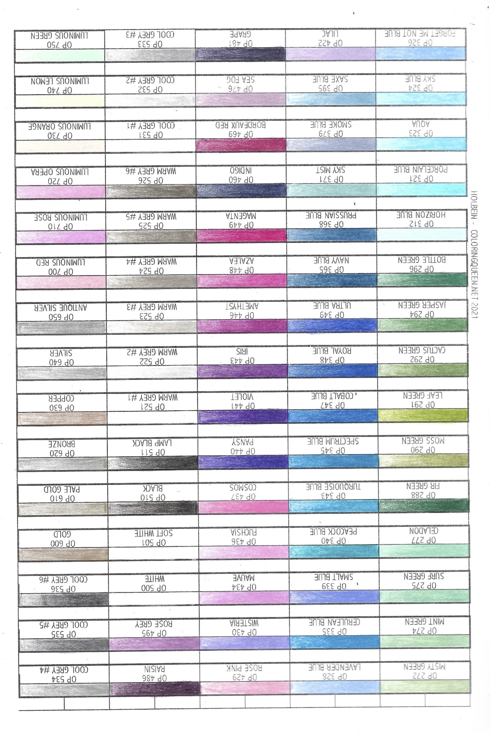 Holbein Paint Chip Swatch Chart Free Download Coloring Queen