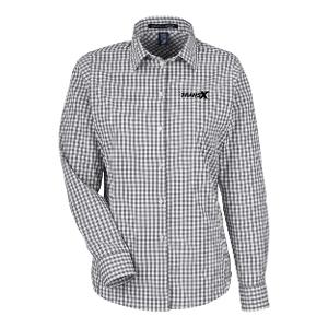 DEVON & JONES CROWNLUX PERFORMANCE® LADIES' GINGHAM SHIRT - GRAPHITE with Transx 3"W Embroidery-CF35238
