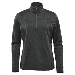 WOMEN'S TREELINE PERFORMANCE 1/4 ZIP PULLOVER - BLACK HEATHER with Transx 3"W Embroidery-CF32202