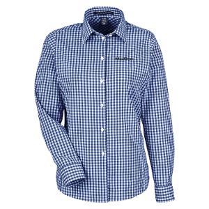 DEVON & JONES CROWNLUX PERFORMANCE® LADIES' GINGHAM SHIRT - NAVY with MacDon Embroidery-CF34596