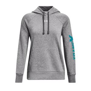 UNDER ARMOUR LADIES' RIVAL FLEECE HOODED SWEATSHIRT - GREY HEATHER with TransX 10"W-CF34391