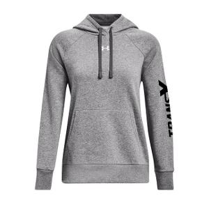 UNDER ARMOUR LADIES' RIVAL FLEECE HOODED SWEATSHIRT - GREY HEATHER with TransX 10"W-CF34393