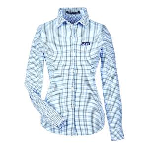 DEVON & JONES WOMEN'S CROWNLUX PERFORMANCE® MICRO WINDOWPANE WOVEN DRESS SHIRT - BLUE/ WHITE with FGI - Tone on Tone -CF34672