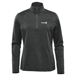 WOMEN'S TREELINE PERFORMANCE 1/4 ZIP PULLOVER - BLACK HEATHER with Transx 3"W Embroidery-CF34373