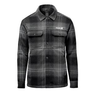 MEN'S HIGHLAND SHERPA LINED PLAID JACKET - CARBON BLACK PLAID with Transx 3"W Embroidery-CF34351