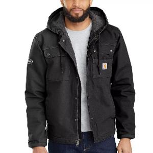 MEN'S SHERPA-LINED UTILITY JACKET - RELAXED FIT - WASHED DUCK - BLACK with Bourgault One Color - 2024-CF34151