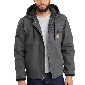 MEN'S CARHARTT SHERPA-LINED UTILITY JACKET - RELAXED FIT - WASHED DUCK - GRAVEL with Boxed MacDon-CF31216