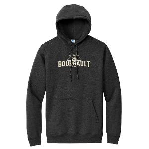 PORT & COMPANY® ESSENTIAL FLEECE PULLOVER HOODED SWEATSHIRT - BLACK HEATHER with Bourgault Cream Reversed Heat Transfer-CF32945