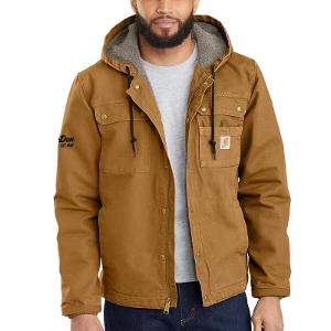 MEN'S CARHARTT SHERPA-LINED UTILITY JACKET - RELAXED FIT - WASHED DUCK - CARHARTT BROWN with MacDon EST.1949-CF31132