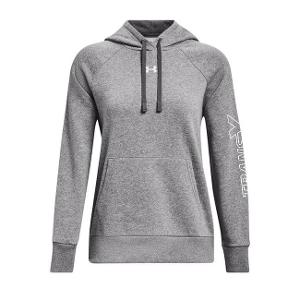 UNDER ARMOUR LADIES' RIVAL FLEECE HOODED SWEATSHIRT - GREY HEATHER with TransX 10"W-CF34392