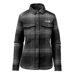 WOMEN'S HIGHLAND SHERPA LINED PLAID JACKET - CARBON BLACK PLAID with Transx 3"W Embroidery-CF34352