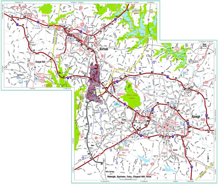 Map Of Raleigh Nc Area Highway Map Of Raleigh And Durham - North Carolina - Avenza Systems Inc. -  Avenza Maps