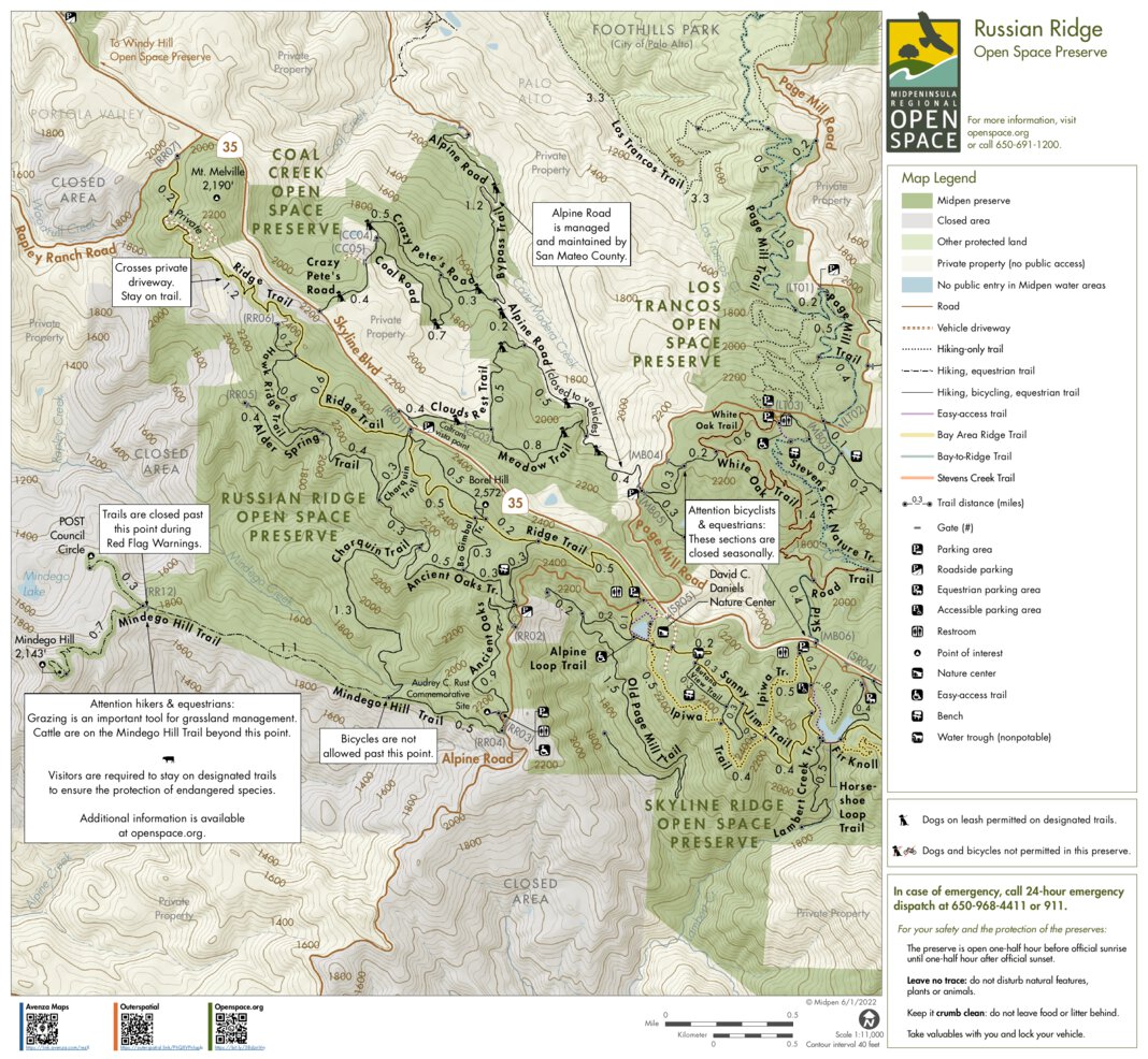 Russian Ridge Trail Map Russian Ridge Open Space Preserve - Midpeninsula Regional Open Space  District - Avenza Maps