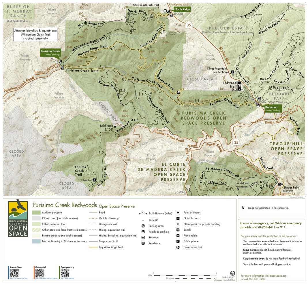 Purisima Creek Trail Map Purisima Creek Redwoods Open Space Preserve - Midpeninsula Regional Open  Space District - Avenza Maps