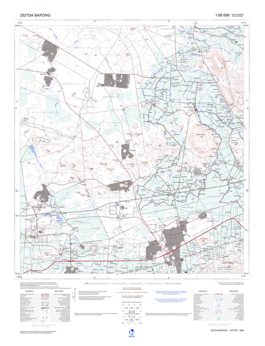 Topographical Map 2528da Cullinan 2527Da Bapong - Chief Directorate: National Geo-Spatial Information -  Avenza Maps