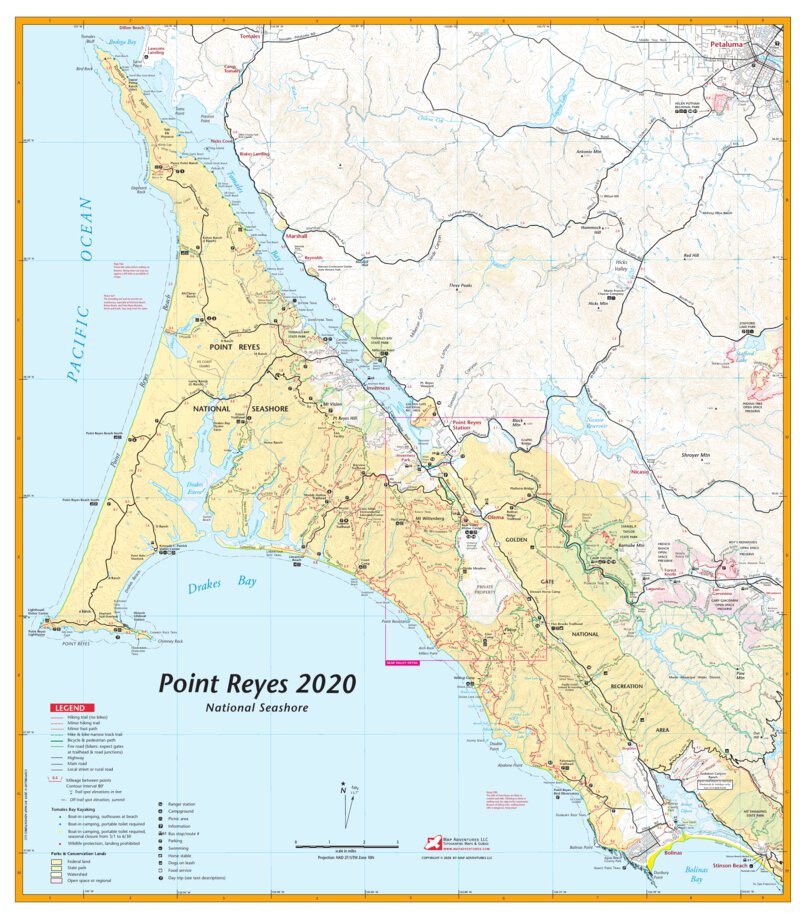 Point Reyes Hiking Map Point Reyes National Seashore Trail Map 2022 - Map Adventures Llc - Avenza  Maps