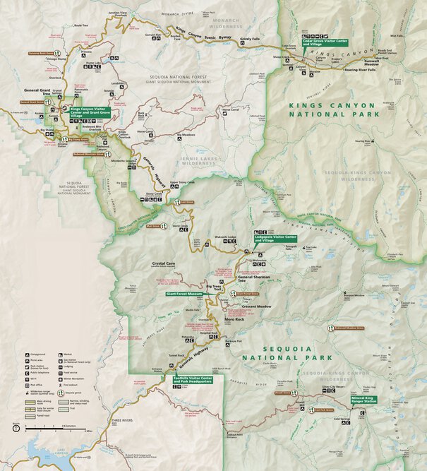 Kings Canyon Trail Map Sequoia And Kings Canyon National Parks - Driving Map - Us National Park  Service - Avenza Maps