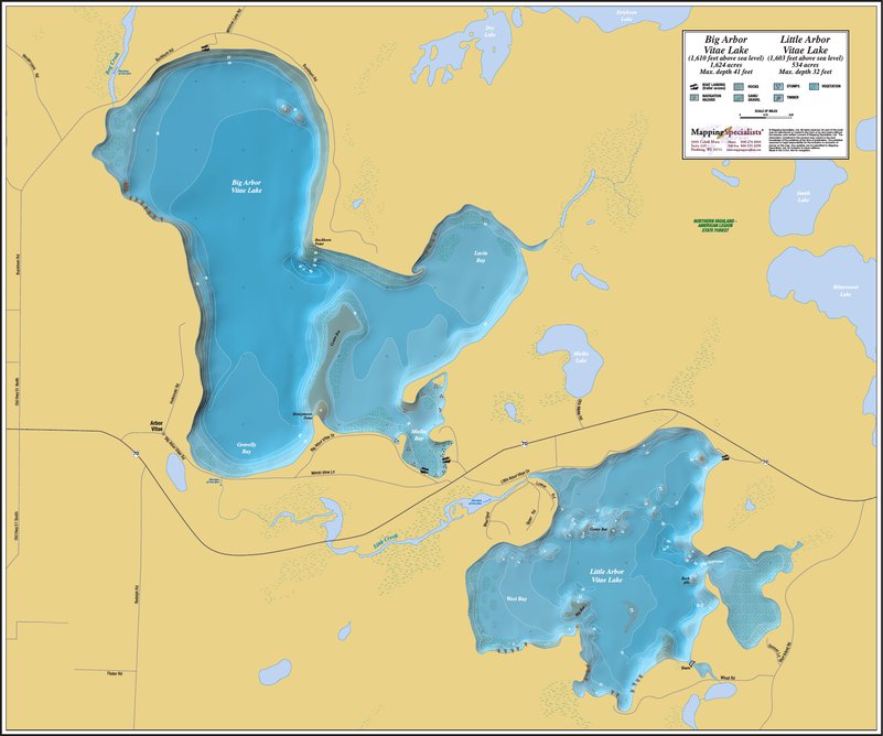 Big Arbor Vitae Lake Map Big & Little Arbor Vitae Lakes - Mapping Specialists, Ltd - Avenza Maps