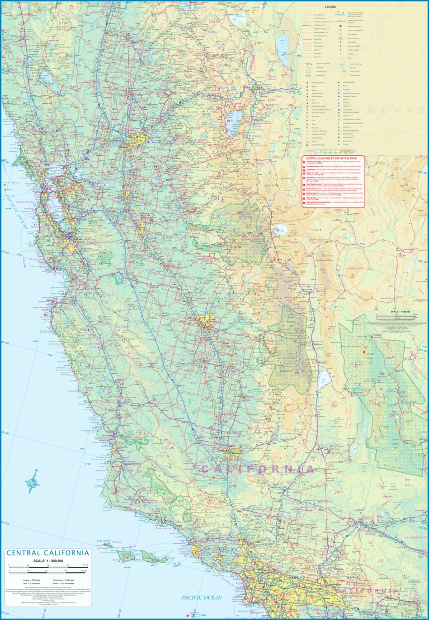 Map Of Central California Central California 1:800,000 - Itmb - Itmb Publishing Ltd. - Avenza Maps
