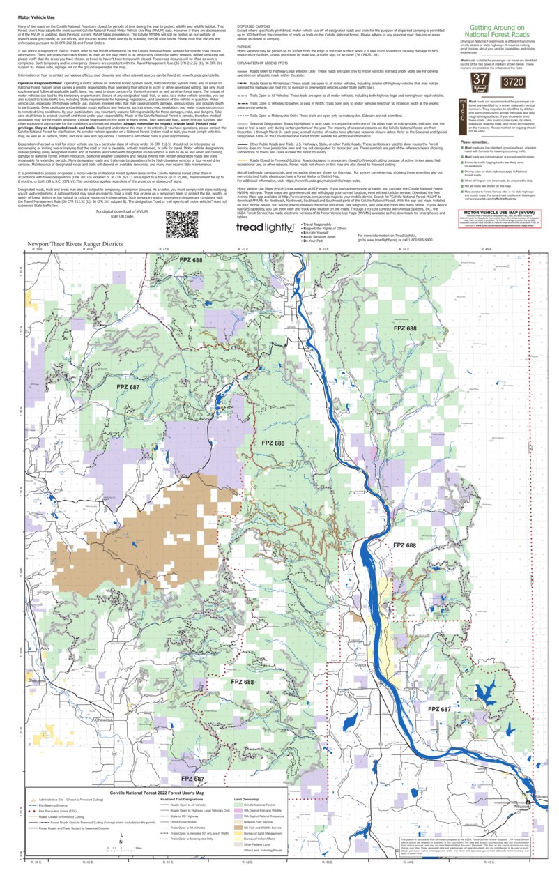Colville National Forest Map Colville Nf - Back Of Newport-Sullivan Lake And Three Rivers Rd Forest  User's Map - Us Forest Service Pacific Northwest Region (Wa/Or) - Avenza  Maps