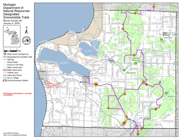 Cadillac Snowmobile Trail Map Benzie County Snowmobile Trails - Mi Dnr - Avenza Maps