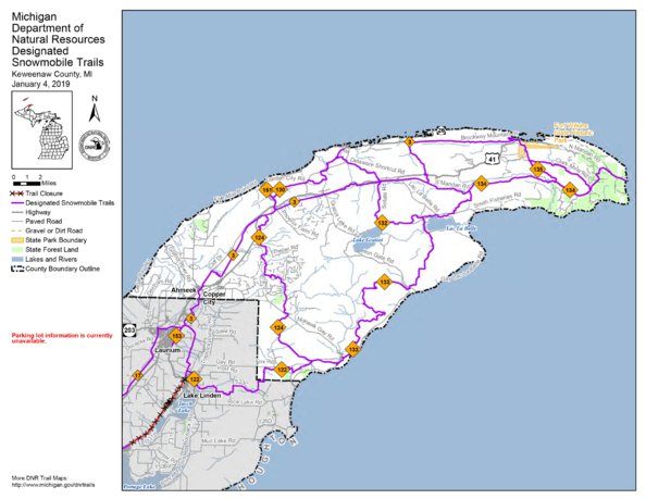 Keweenaw Snowmobile Trail Map Keweenaw County Snowmobile Trails - Mi Dnr - Avenza Maps