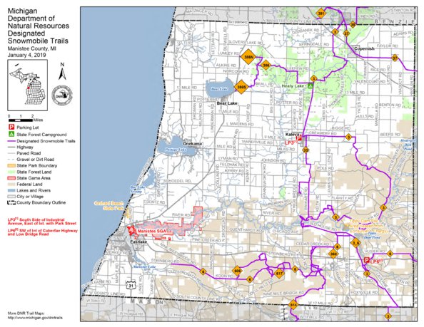 Map Of Manistee Michigan Manistee County Snowmobile Trails - Mi Dnr - Avenza Maps