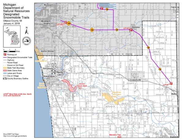 Map Of Ottawa County Michigan Ottawa County Snowmobile Trails - Mi Dnr - Avenza Maps