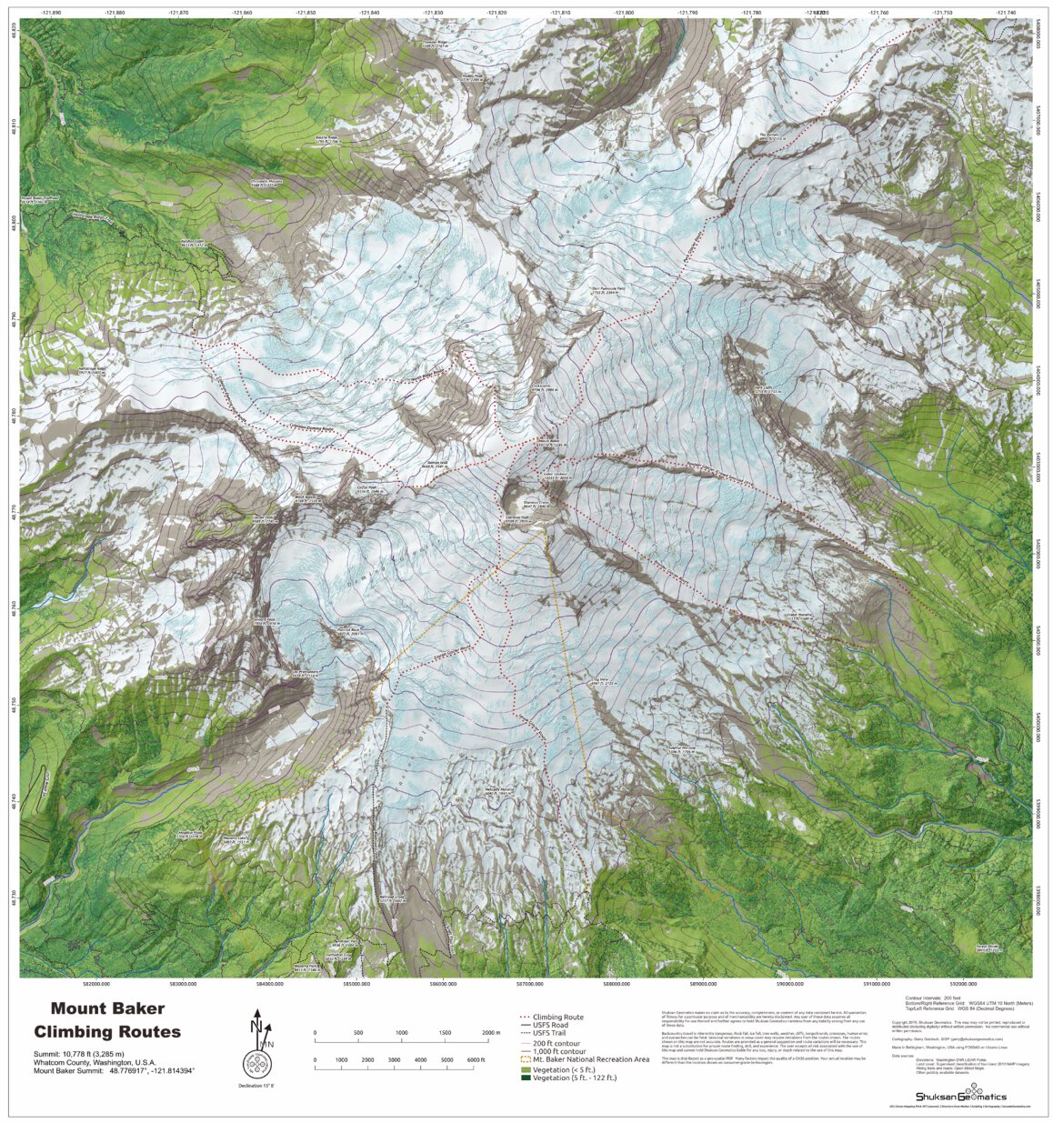Mt Baker Topographic Map Mount Baker Climbing Routes - Shuksan Geomatics - Avenza Maps