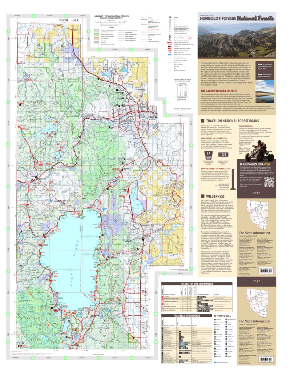 Carson Ranger District Map Humboldt-Toiyabe Nf Carson Ranger District Forest Visitor Map North Half  2016 Topo - Us Forest Service R4 - Avenza Maps