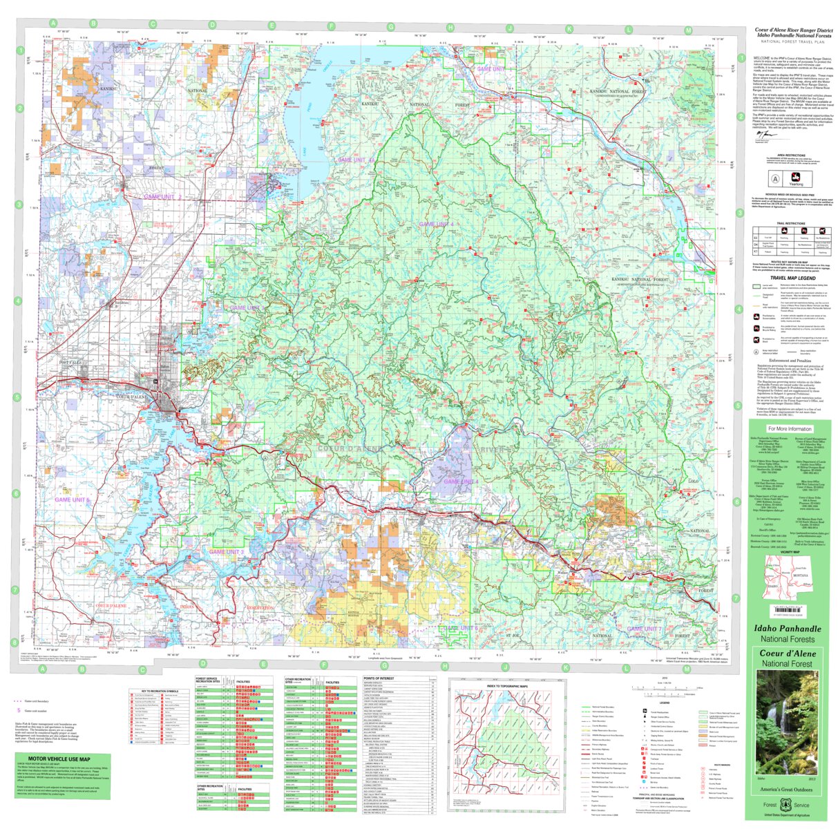 Idaho Panhandle National Forest Map Idaho Panhandle National Forests - Coeur D' Alene National Forest Visitor  Map 2013 - Us Forest Service R1 - Avenza Maps
