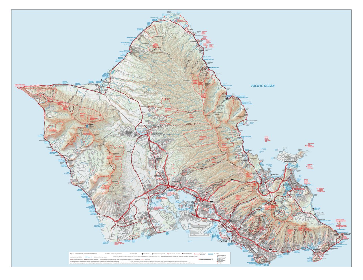 Oahu Hiking Trails Map Oahu - Tom Harrison Maps - Avenza Maps