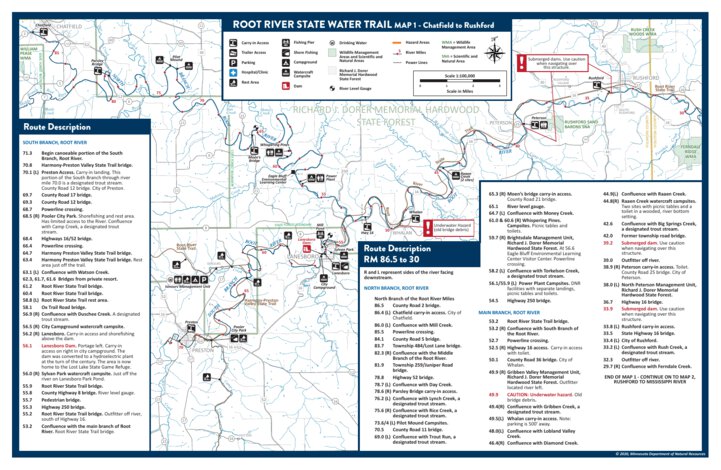 Root River Trail Map Root River State Water Trail 1 From Chatfield To Rushford, Mndnr -  Minnesota Department Of Natural Resources - Avenza Maps