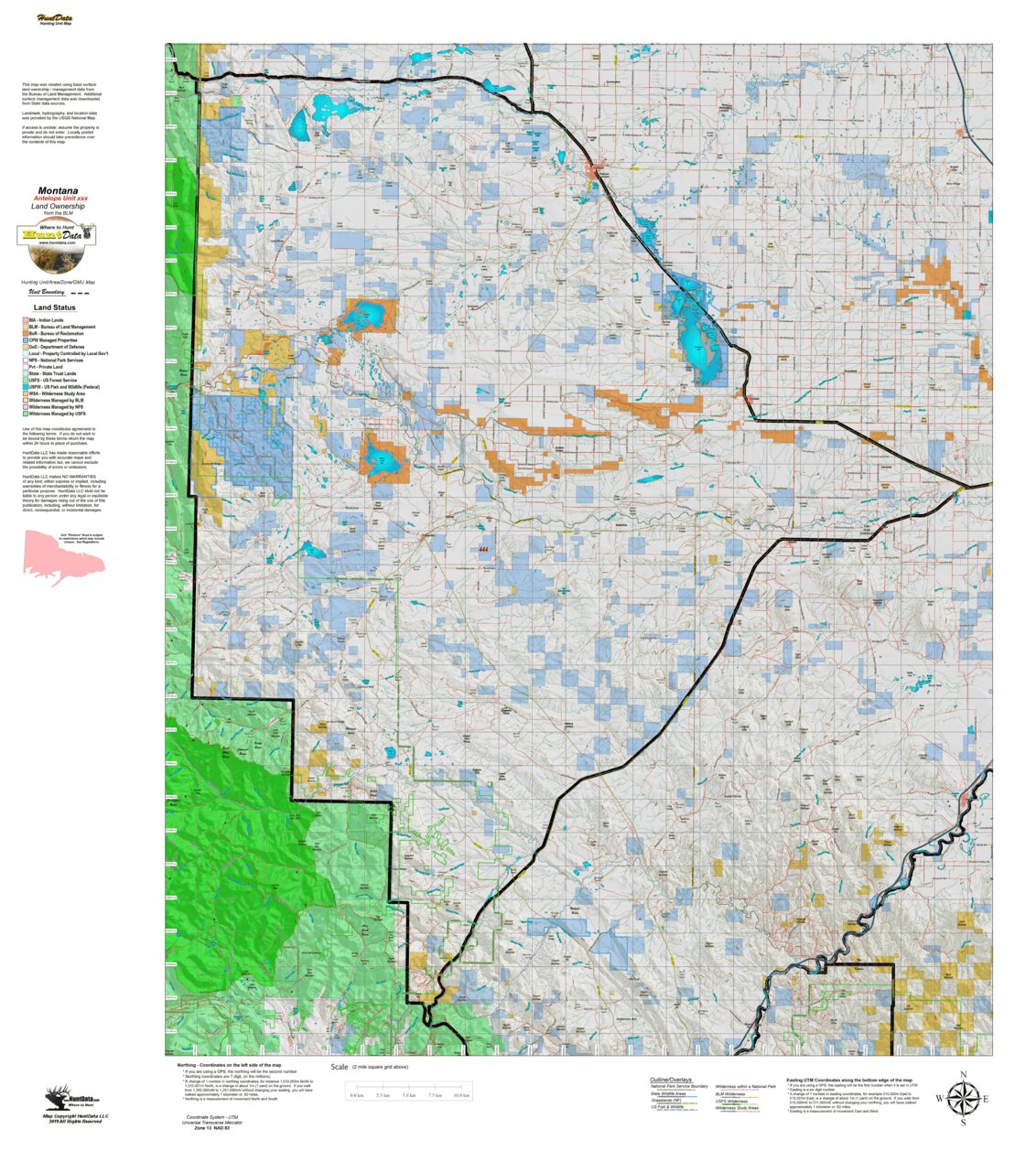Montana Land Ownership Map Montana Antelope Hunting District 444 Land Ownerhip Map Montana Huntdata Llc Avenza Maps