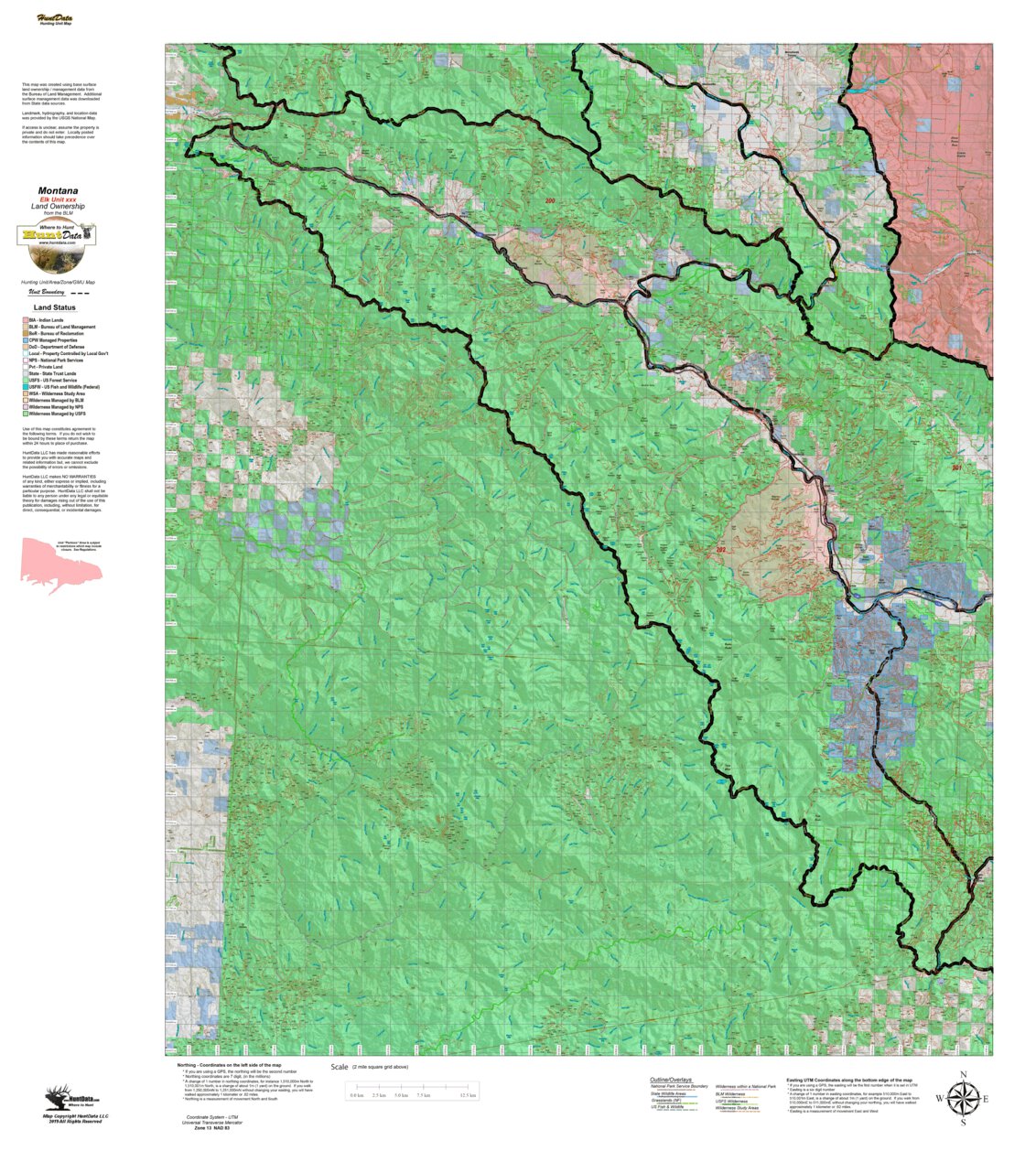 Montana Land Ownership Map Montana Elk Hunting District 202 Land Ownerhip Map Montana Huntdata Llc Avenza Maps