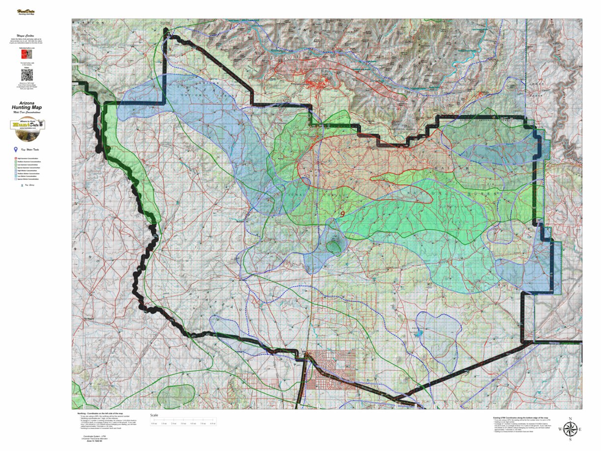 Arizona Deer Unit Map Az Unit 9 Mule Deer Concentration Map - Arizona Huntdata Llc - Avenza Maps