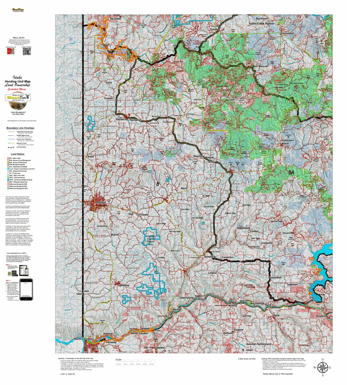 Idaho Land Ownership Map Idaho Controlled Moose Unit 8 Land Ownership Map - Idaho Huntdata Llc -  Avenza Maps
