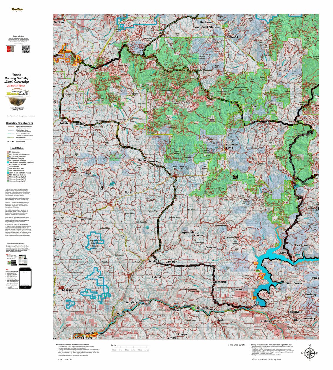Idaho Land Ownership Map Idaho Controlled Moose Unit 8A Land Ownership Map - Idaho Huntdata Llc -  Avenza Maps
