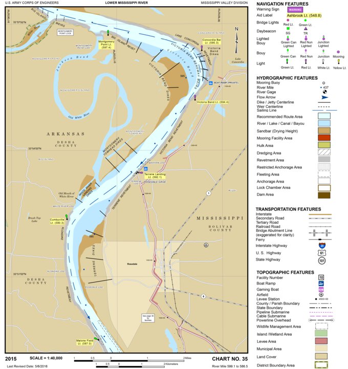 Lower Mississippi Chart 35 River Mile 599 1 To 586 5 Us Army Corps Of Engineers Avenza Maps