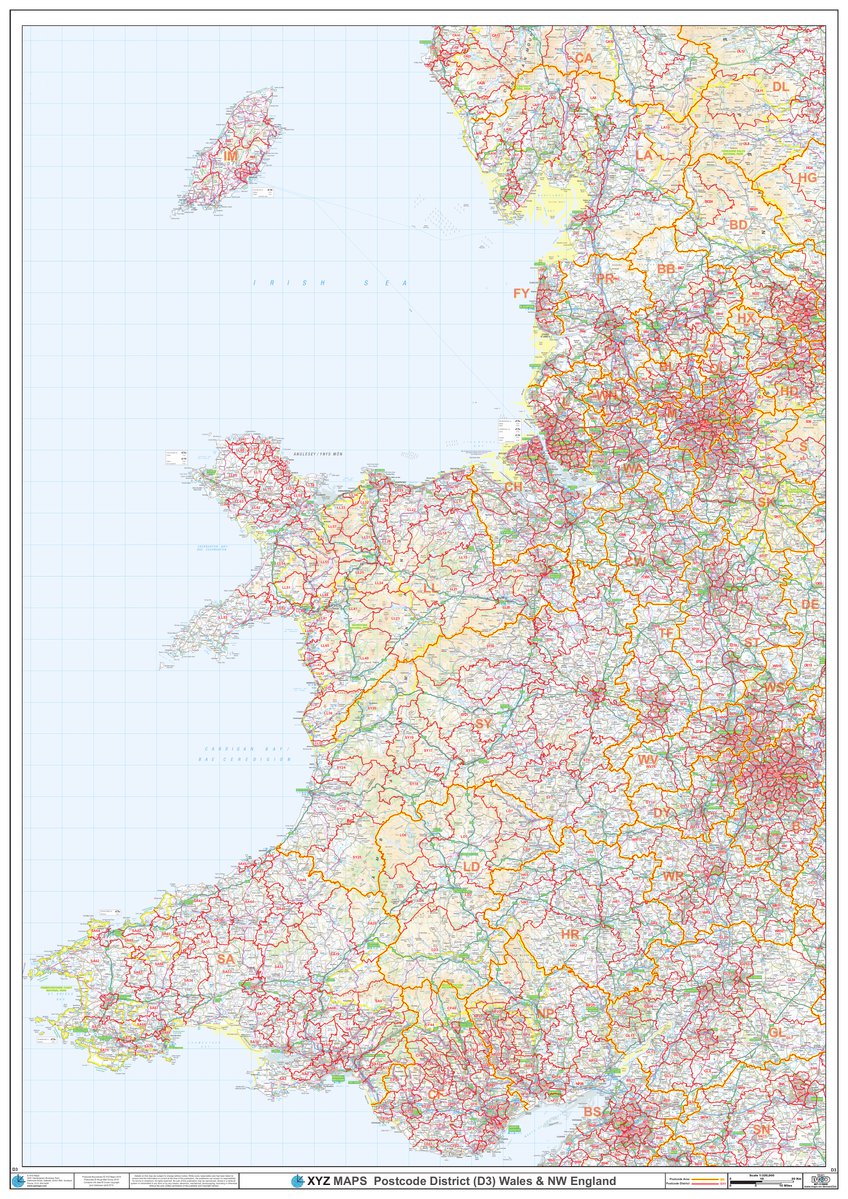 North West Postcode Map Xyz Postcode District Map - (D3) - Wales & Nw England - Xyz Maps - Avenza  Maps