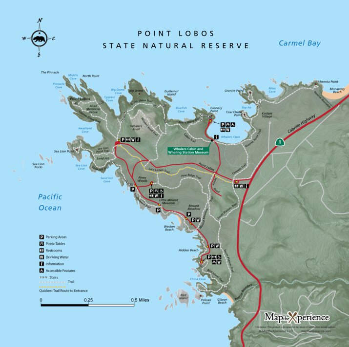 Point Lobos Hiking Trail Map Point Lobos State Natural Preserve Hike California Bike California Map The Xperience Avenza Maps